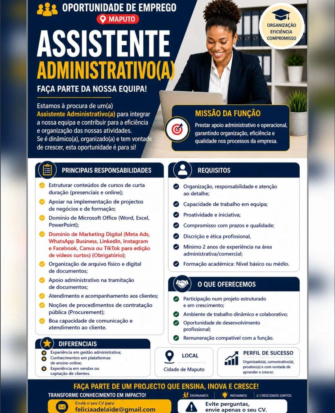 Estamos a Recrutrar (01) Uma Assistente Administrativo(a)