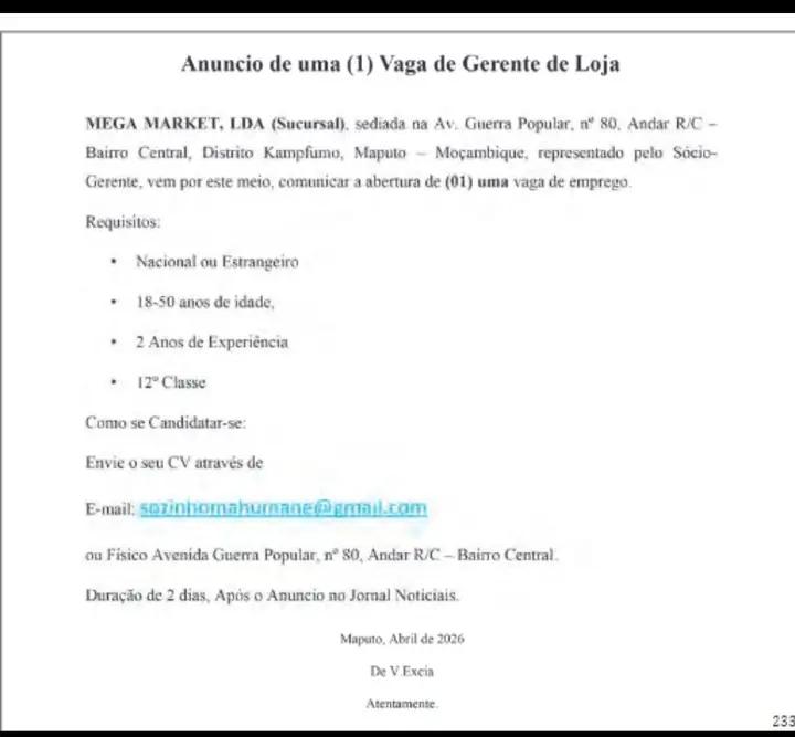 Vaga de Gerente de Loja - Descrição da oferta, jornada de trabalho e responsabilidades