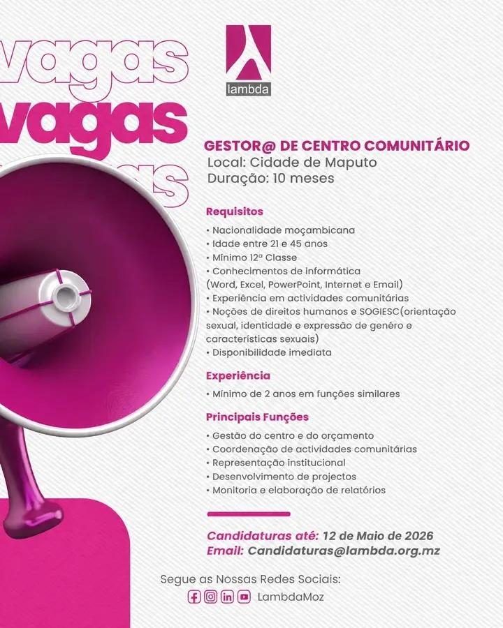 Vaga para Gestor de Centro Comunitário
