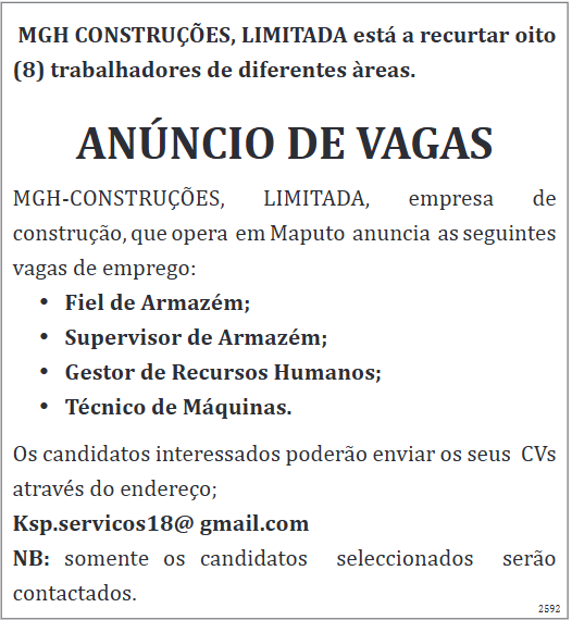 Jobs for Warehouse Keeper, Warehouse Supervisor, Human Resources Manager and Machine Technician.