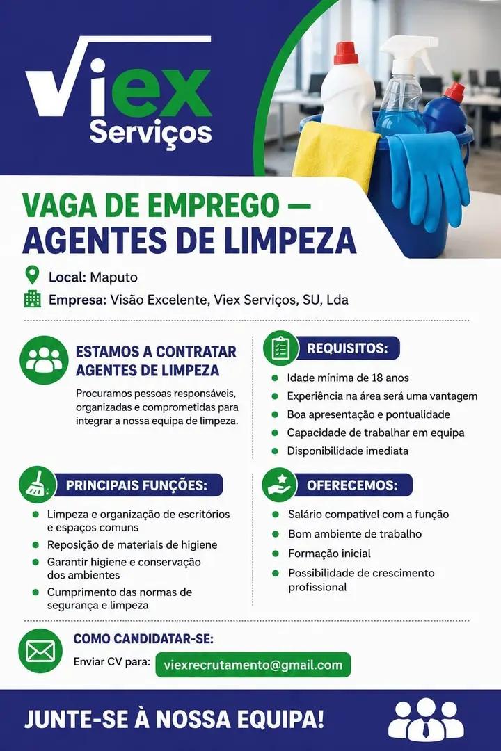 ‎VAGAS DE EMPREGO — AGENTES DE LIMPEZA ‎