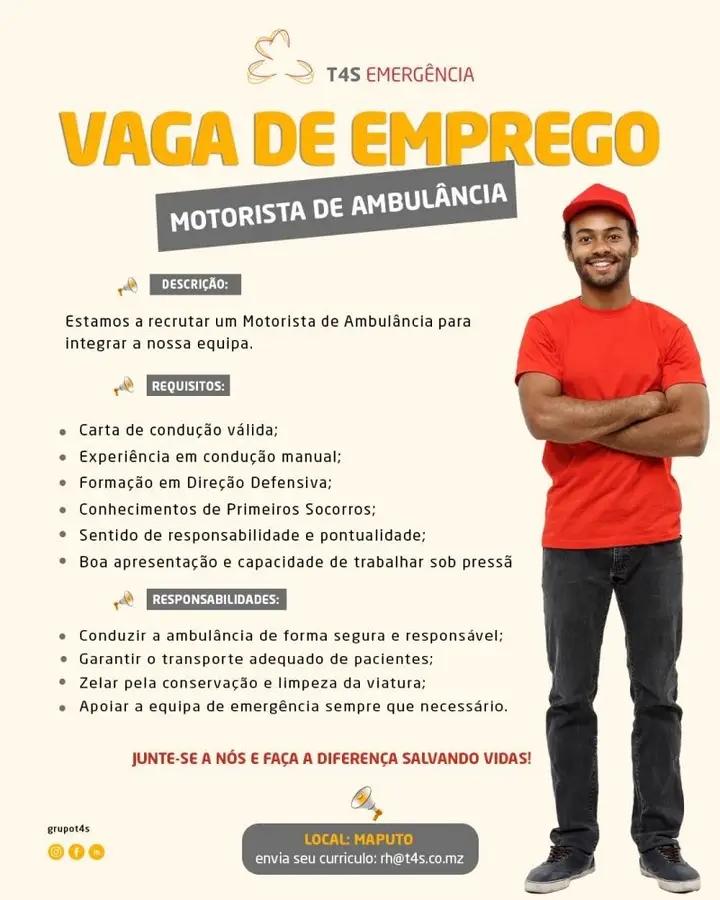 VAGA - Motorista de Ambulância - Grupo T4S