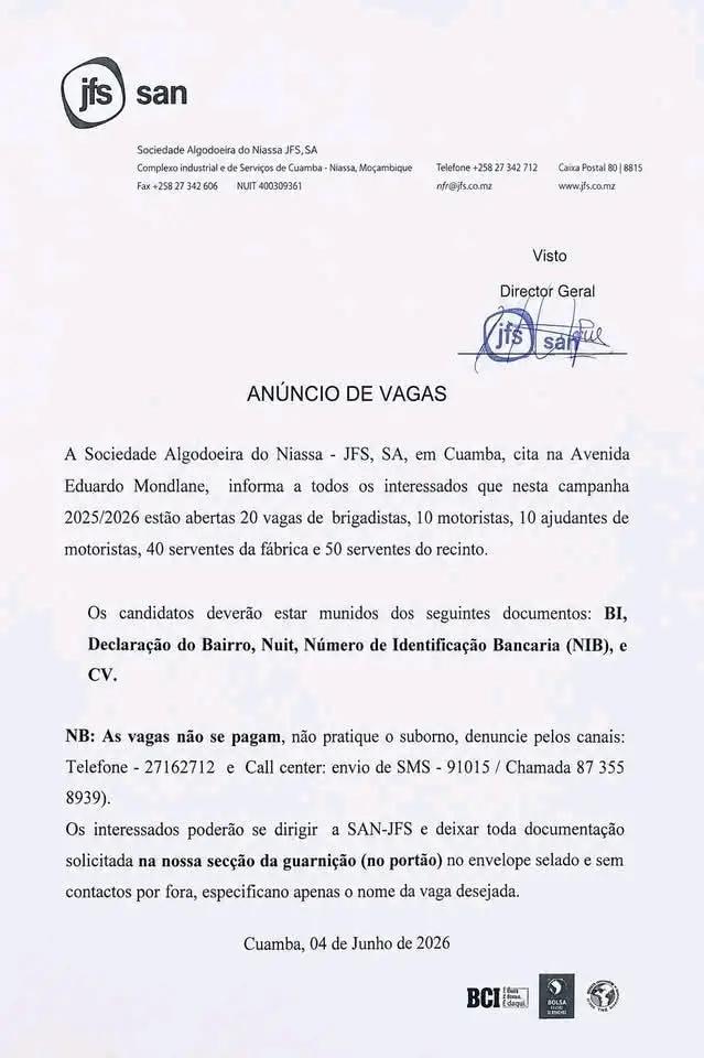 A SAN-JFS abre (130) vagas em diversas áreas