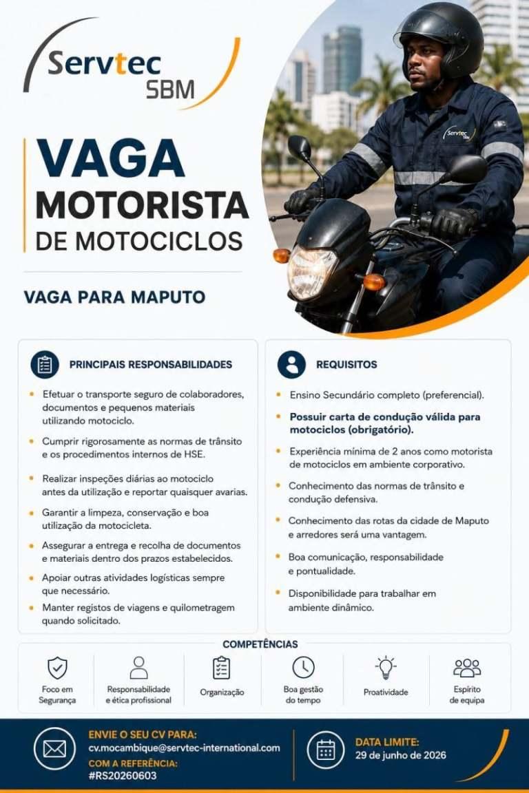 Vaga – MOTORISTA DE MOTOCICLOS - Servtec SBM